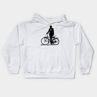 Vintage Style Man with Bicycle Kids Hoodie